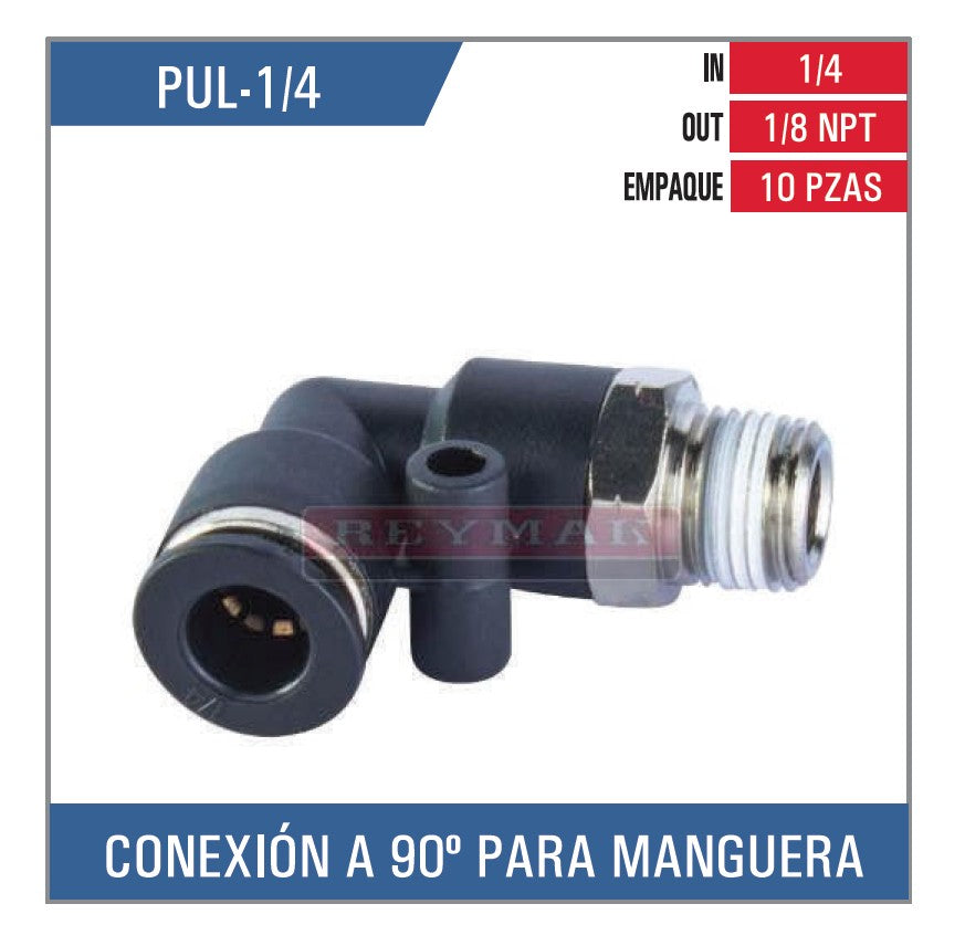 CONEXIÓN DE PLASTICO A 90º DE 1/4
