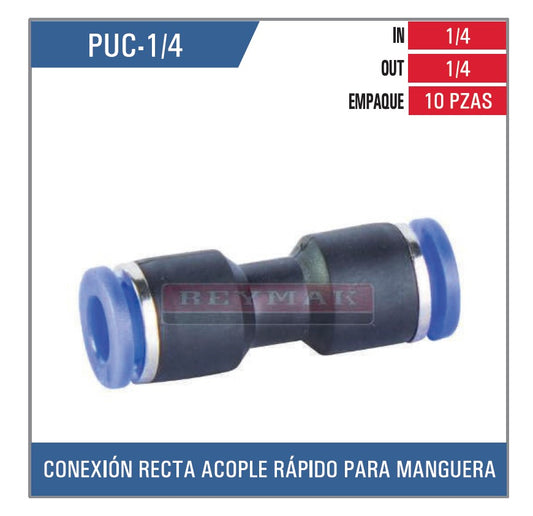 CONEXIÓN DE PLASTICO UNION RECTA 1/4