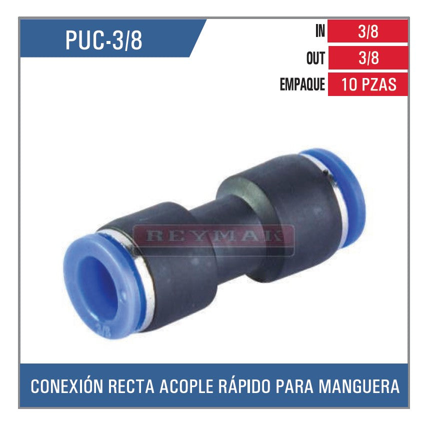 CONEXIÓN DE PLASTICO UNION RECTA 3/8