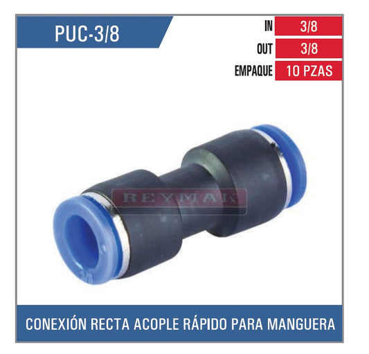 CONEXIÓN DE PLASTICO UNION RECTA 3/8