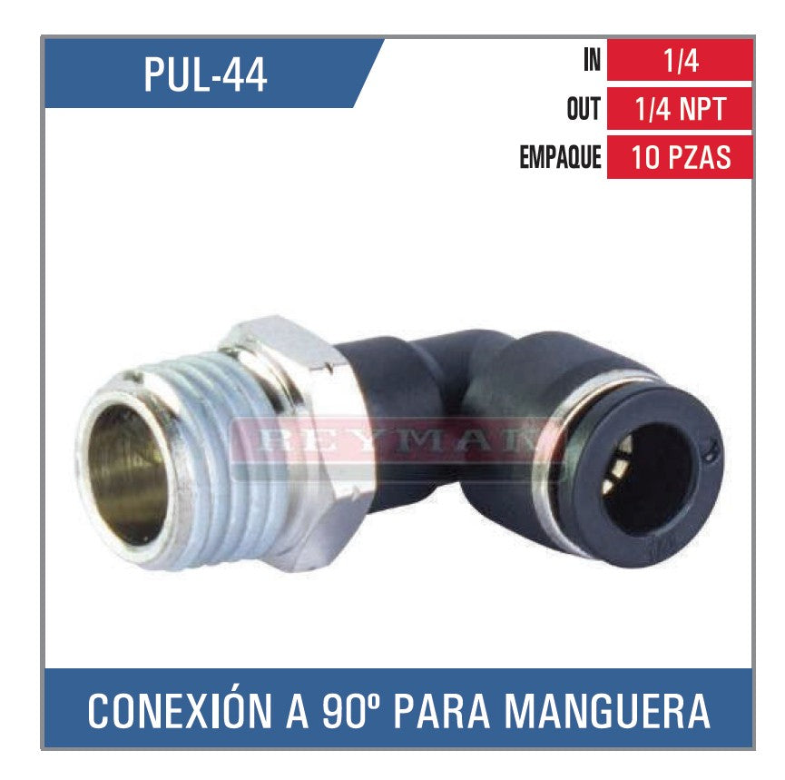 CONEXIÓN DE PLASTICO A 90° DE 1/4 * 1/4 NPT